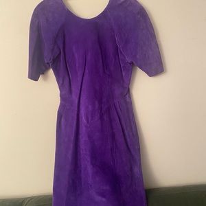 Purple genuine leather vintage low cut back dress